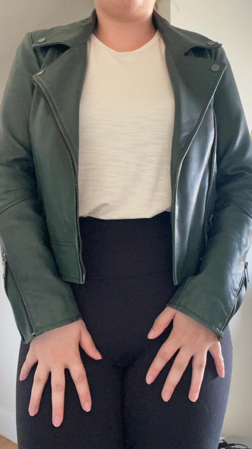 IKKS Woman Green Leather Biker Jacket (Perfecto) - photo 3