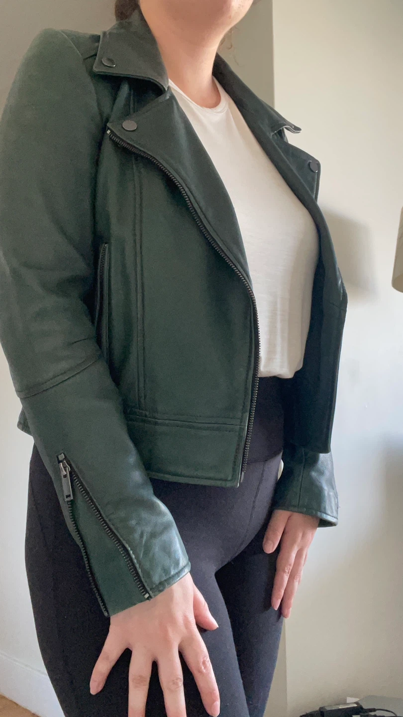 IKKS Woman Green Leather Biker Jacket (Perfecto) - photo 5