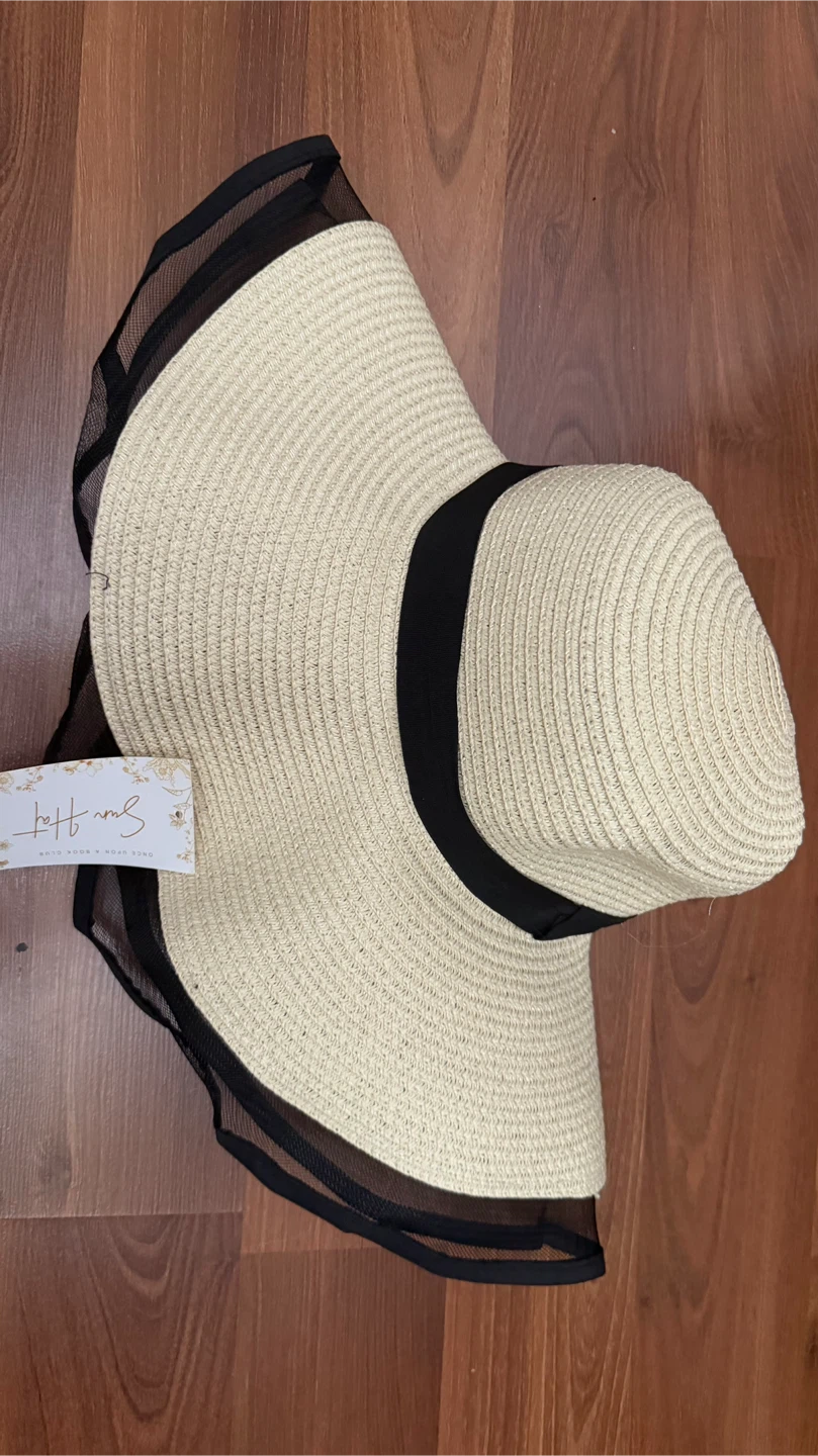Sun Hat with Black Mesh Trim