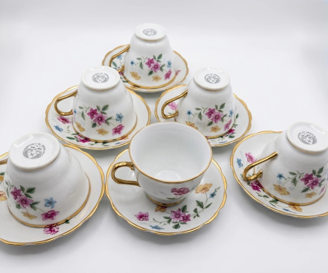 Porcelain Floral Teacups with Saucers (Set of 6)