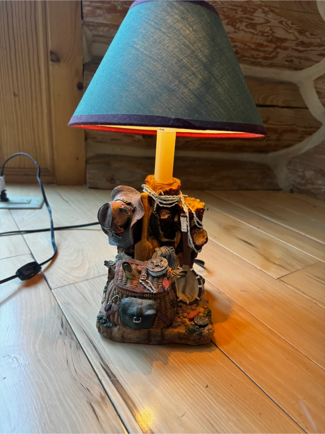 Rustic Fishing Cabin Table Lamp w/ Decorative Resin Base