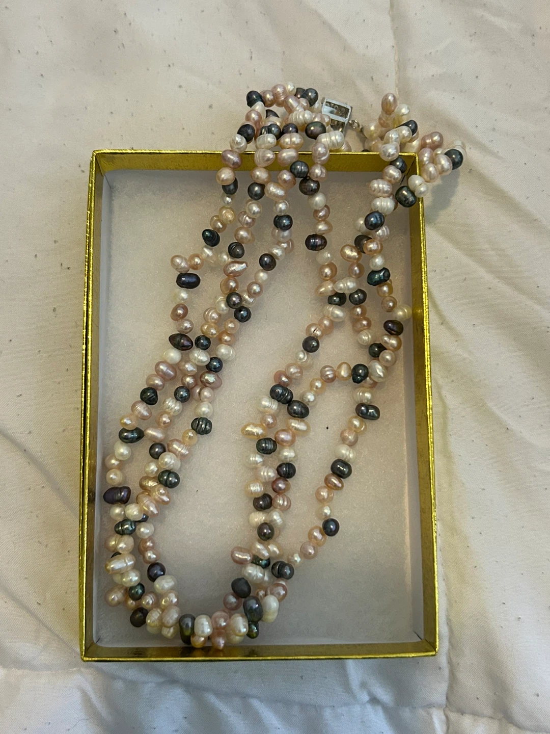 Multi-color Pearl Necklace in Gold Box