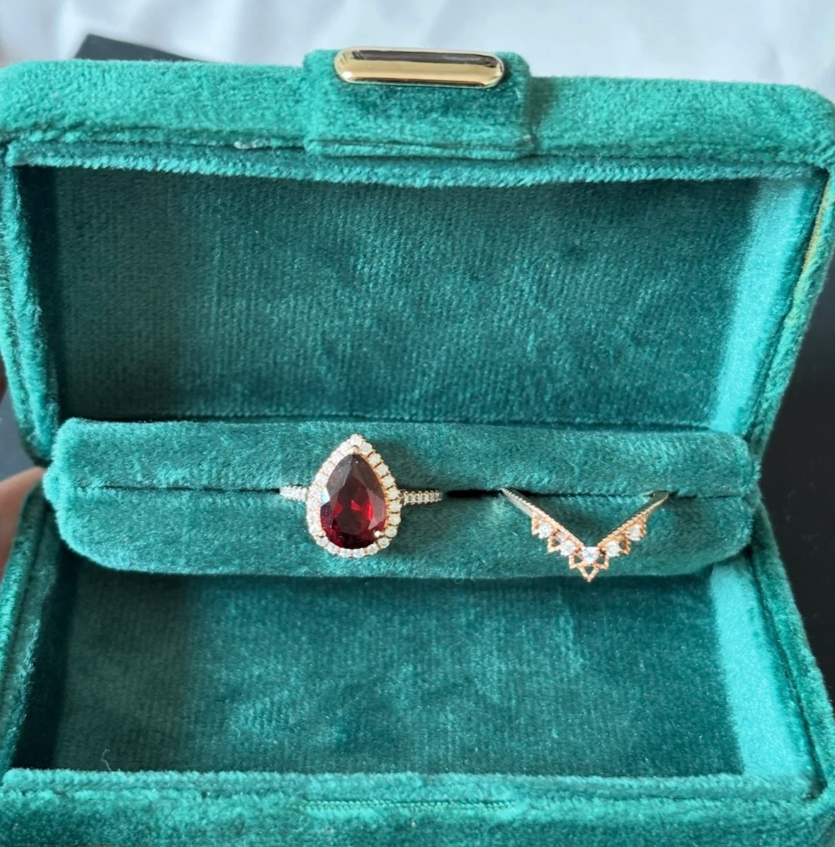 Pear Cut Garnet and Diamond Ring Set