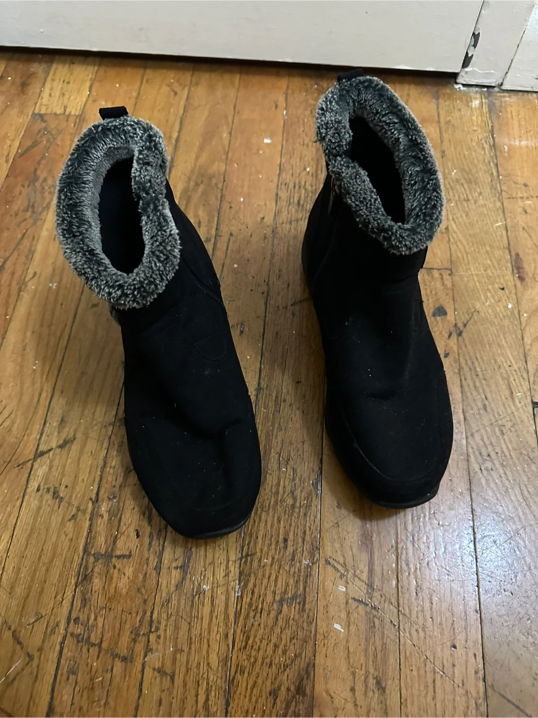 Black Ankle Boots with Faux Fur Trim