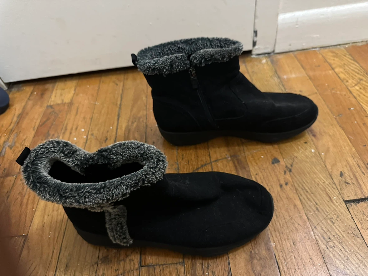 Black Ankle Boots with Faux Fur Trim - photo 2