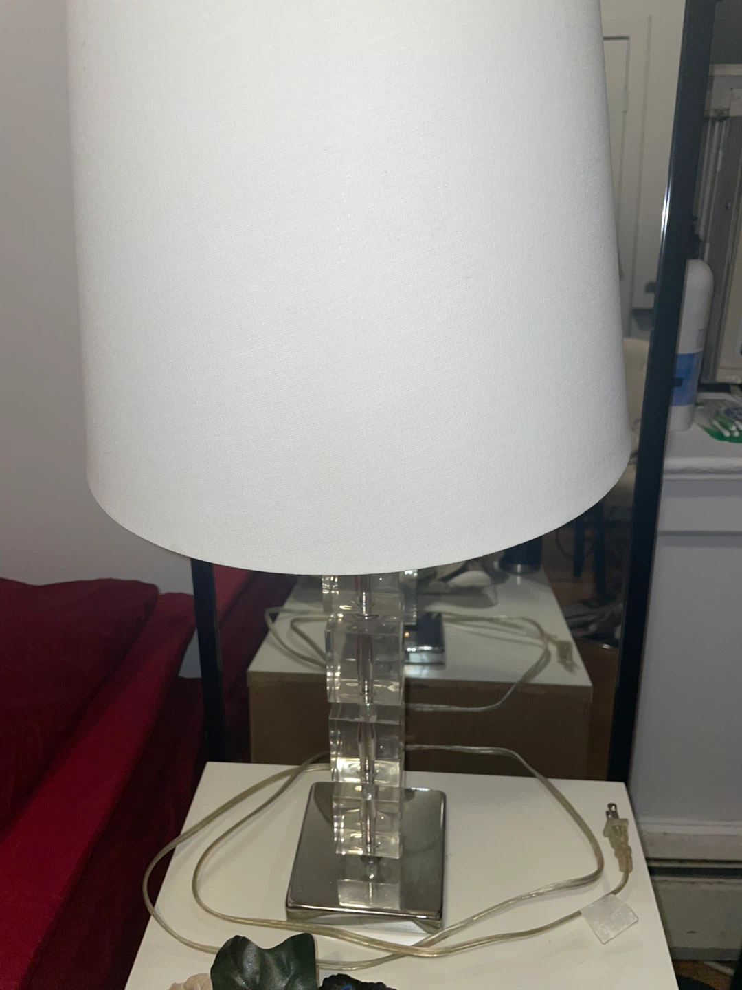 Clear Acrylic Table Lamp with White Shade