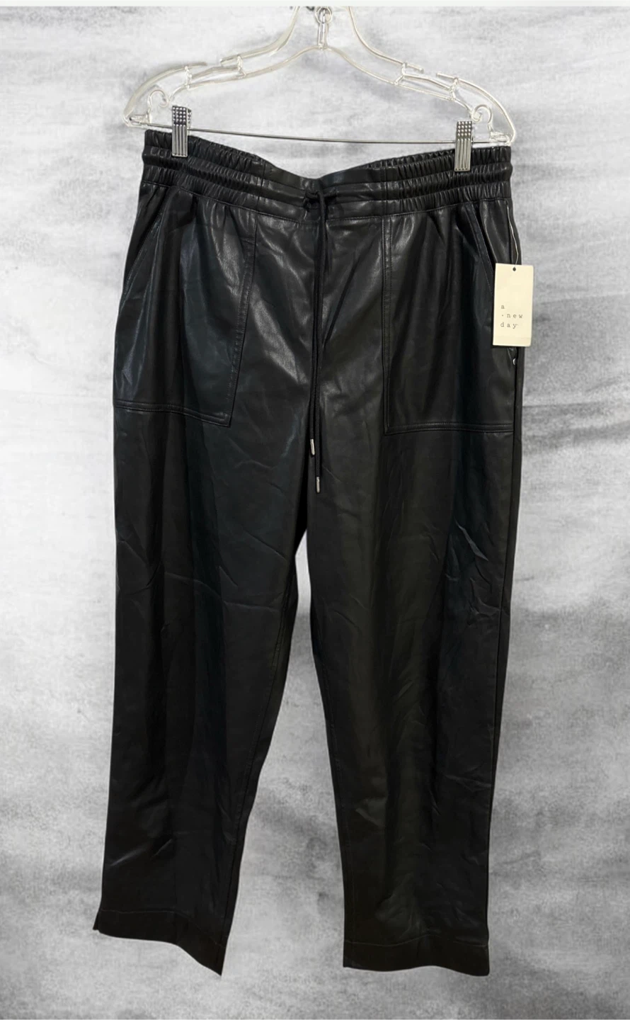Black Faux Leather Jogger Pants