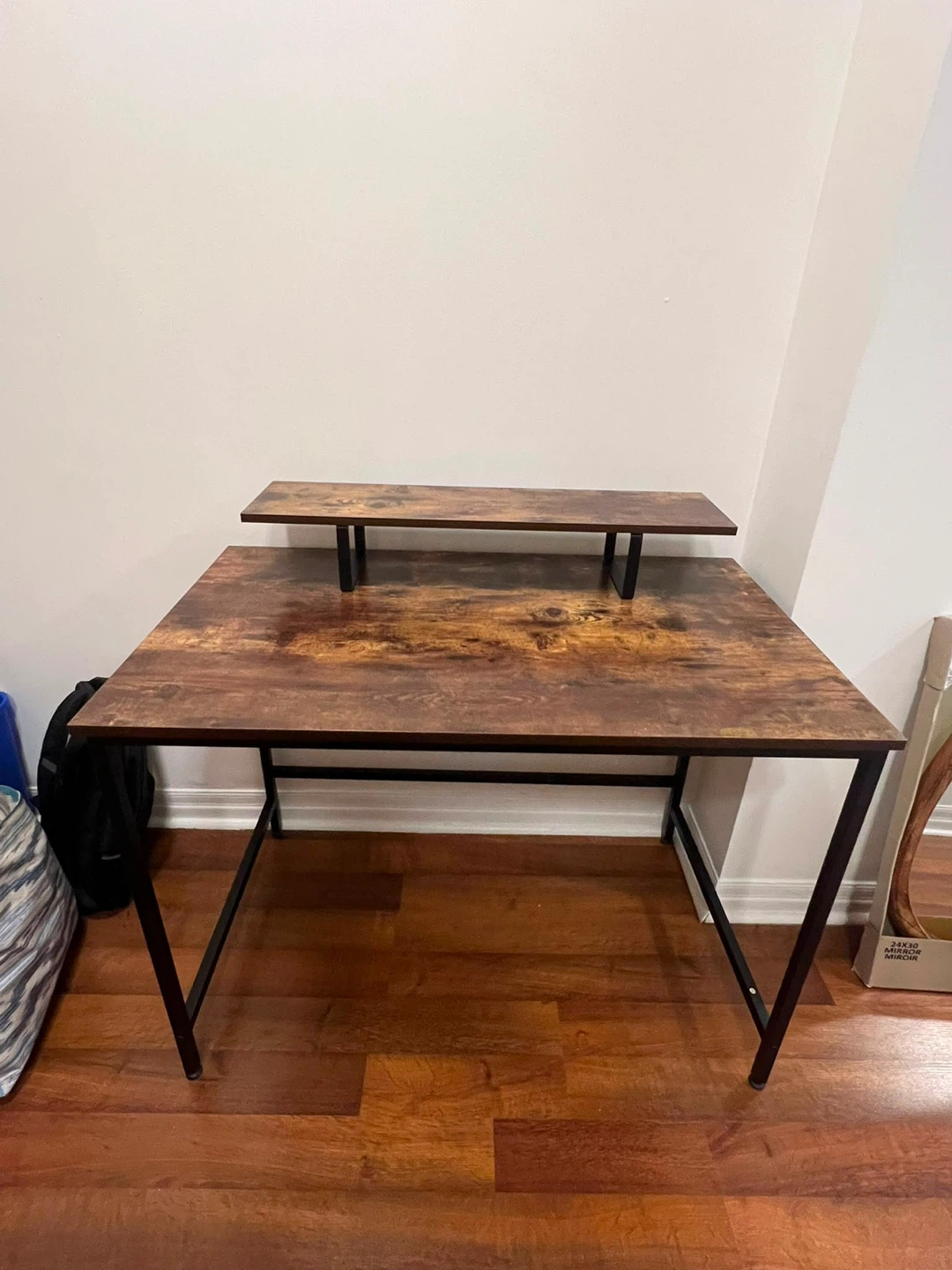 Rustic Wood Desk with Monitor Stand
