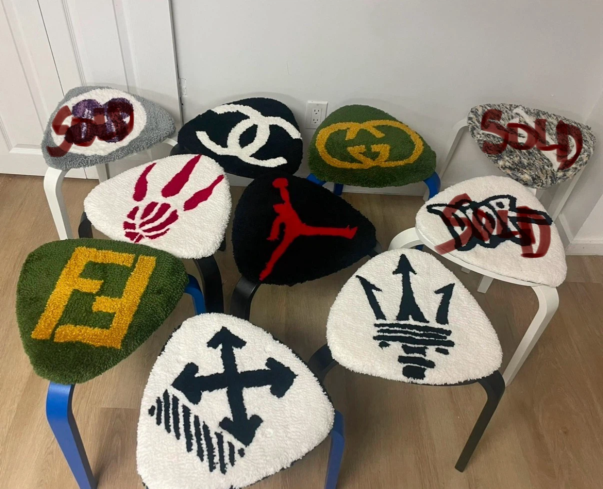 Customized Tufted stool tops with various logos