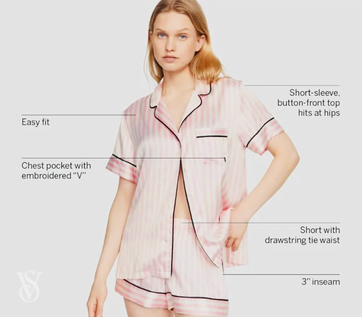 Victoria's Secret Satin Pajama Set - Pink Stripe - Medium