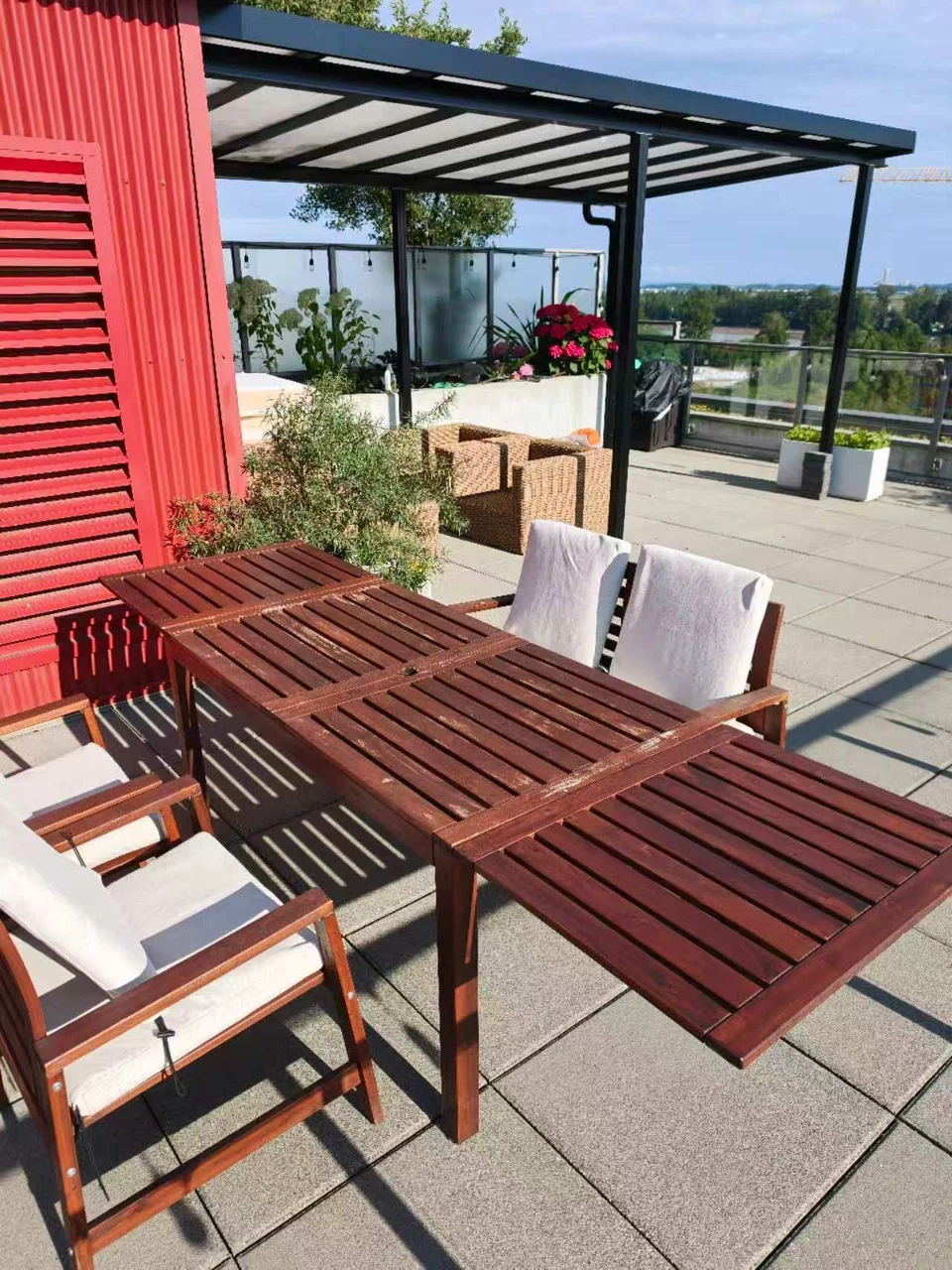 IKEA Wooden Patio Dining Set With Cushions