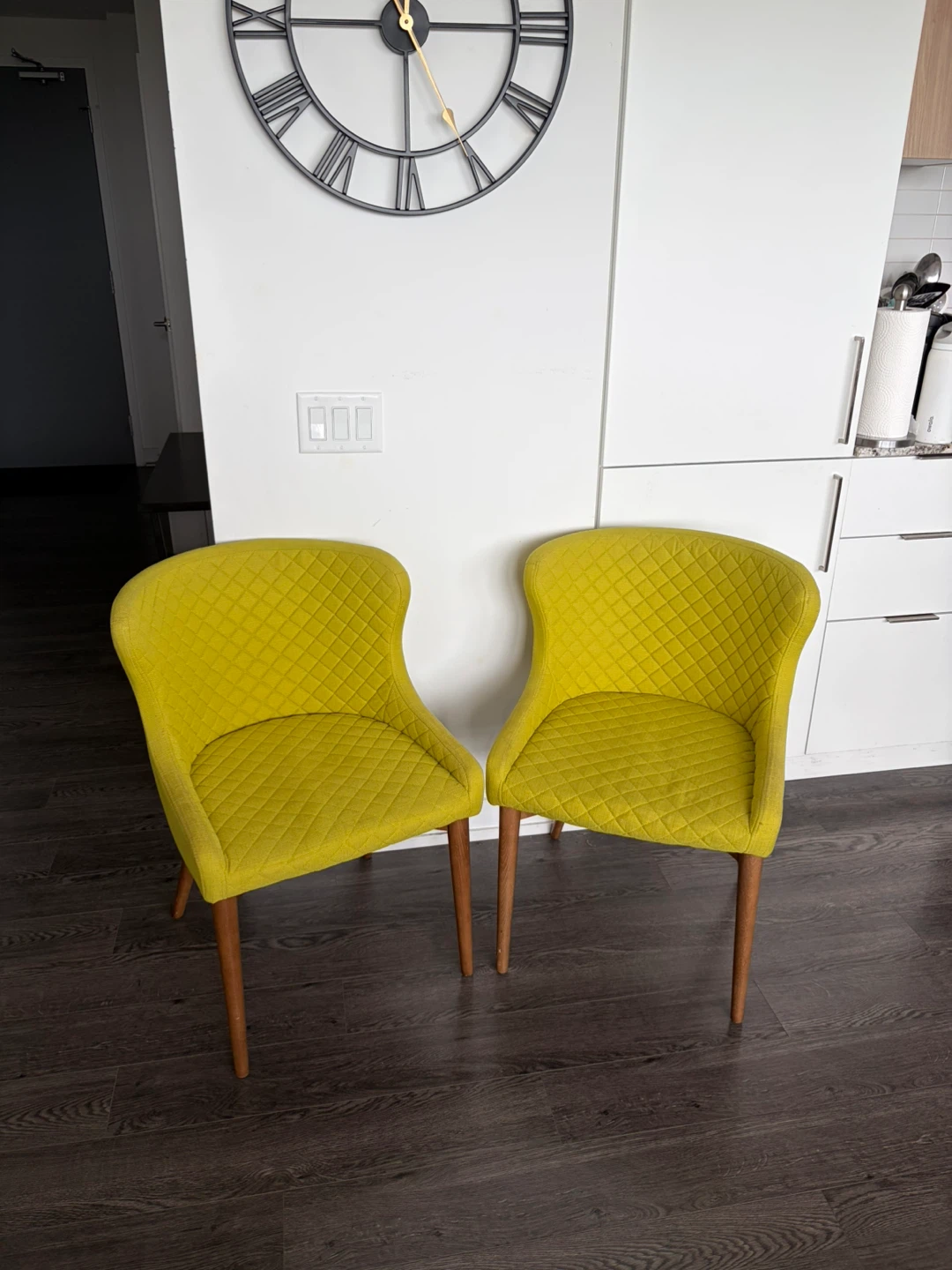 2 accent / dining chairs in yellow - retails for 149 each