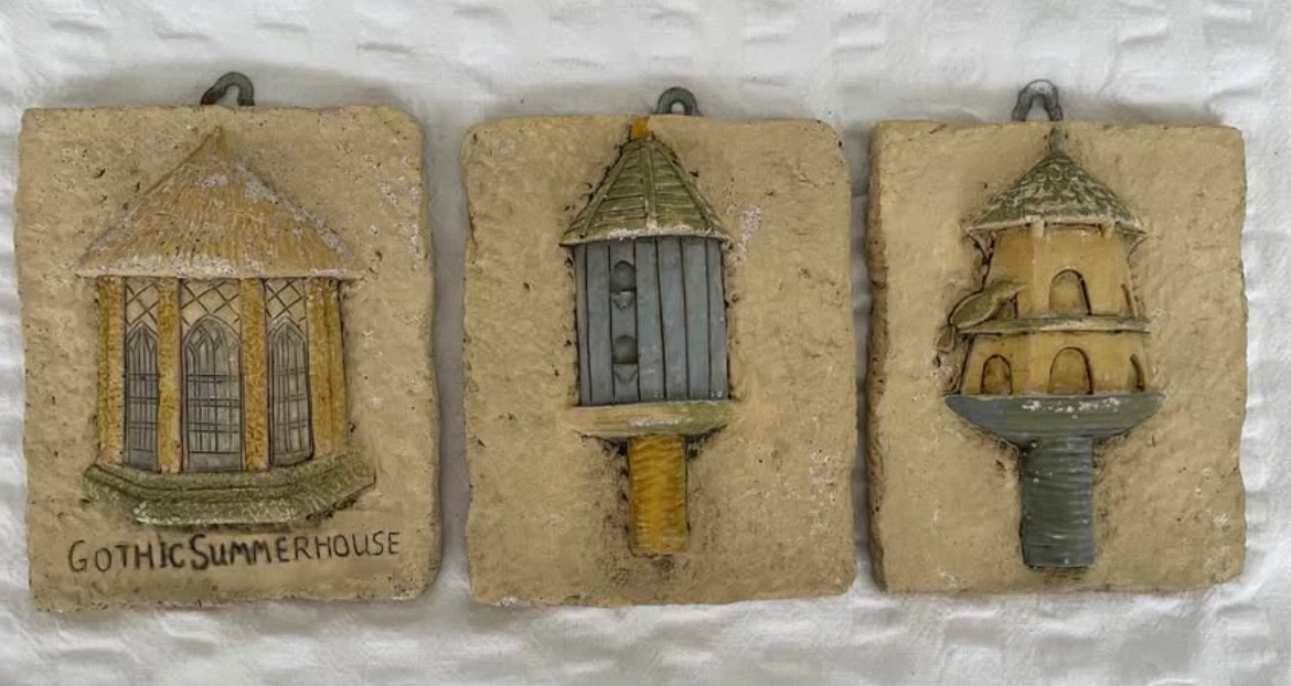 Set Of 3 Antique English Ceramic Home / Garden Hanging Tiles