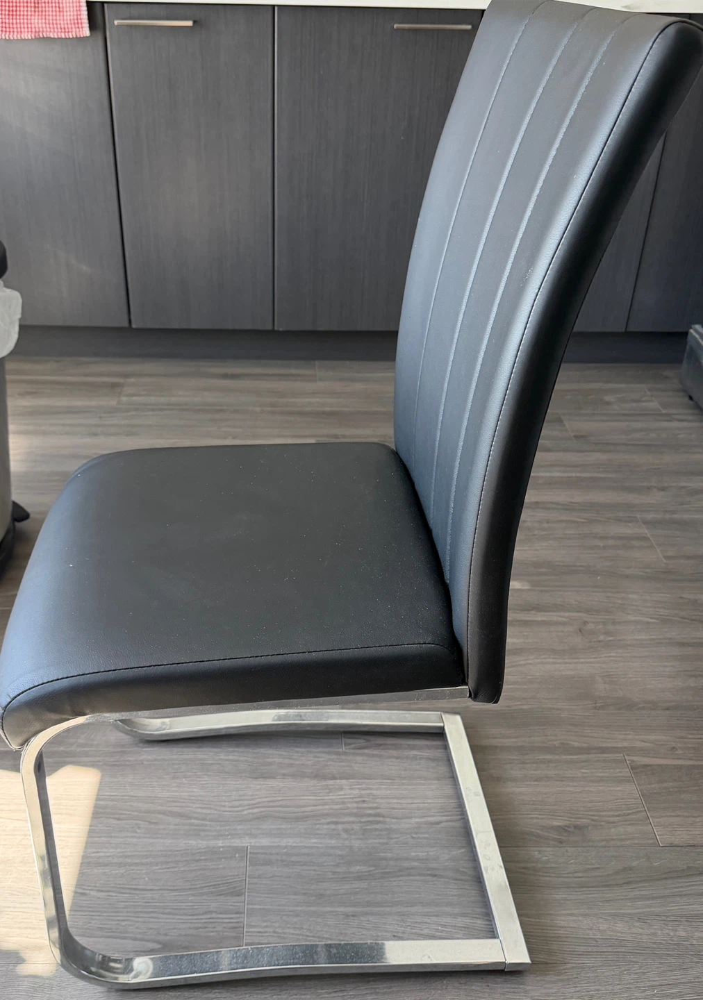 Black Faux Leather Dining Chair with Chrome Base