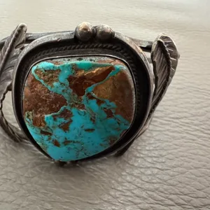 Vintage Navajo Silver Turquoise Cuff Bracelet (Signed T) 51g