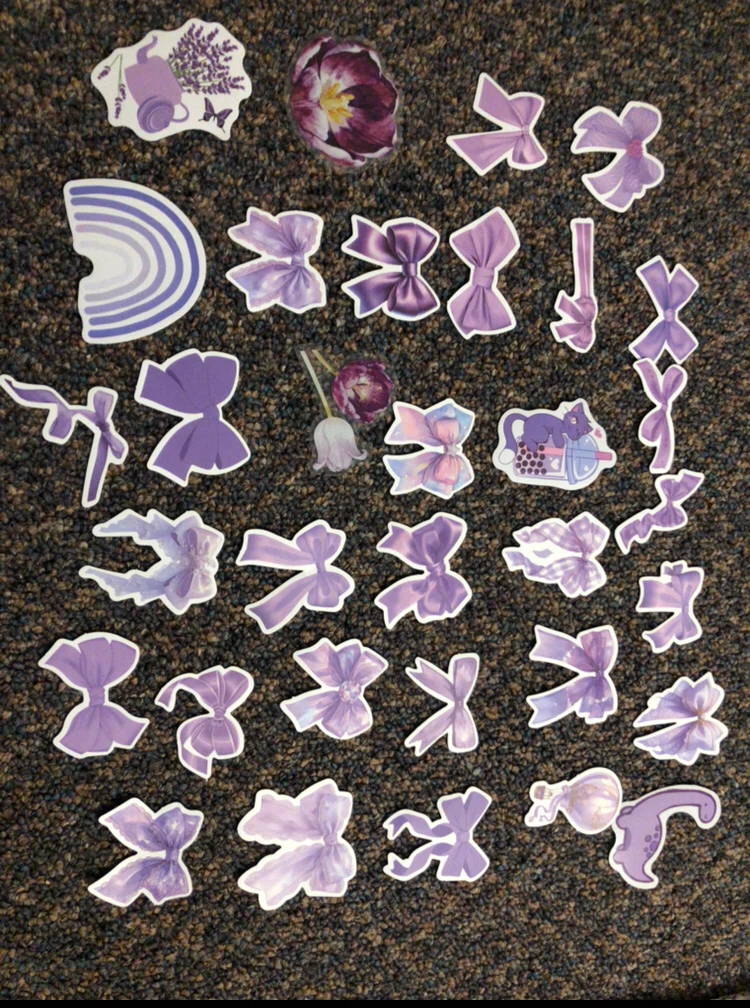 Purple Stickers - Bows, Flowers, Rainbow, Cat Bubble Tea