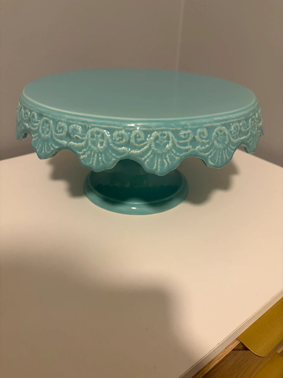 Ceramic Teal Cake Stand with Lace Detail