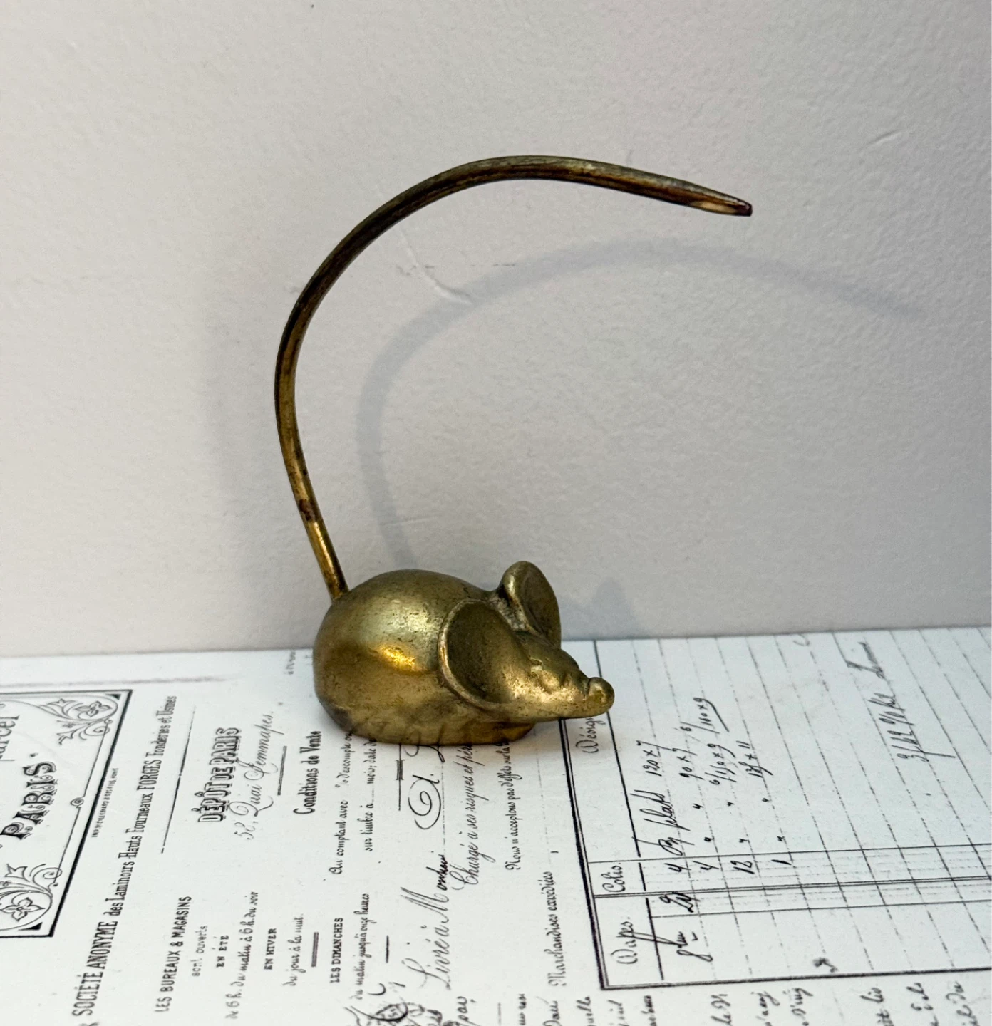 Vintage Brass multifunctional Mouse ring holder /receipt holder
