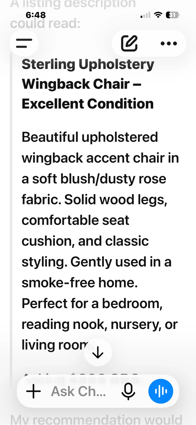 Sterling Upholstery Wingback Chair