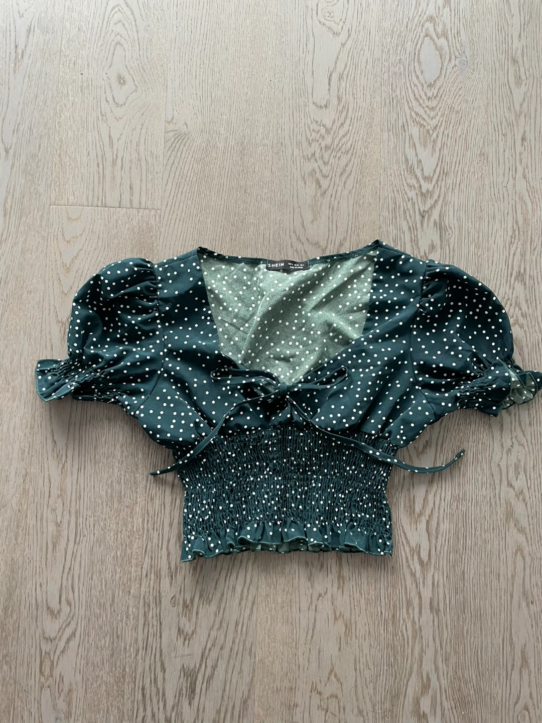Green Polka Dot Smocked Crop Top, size small