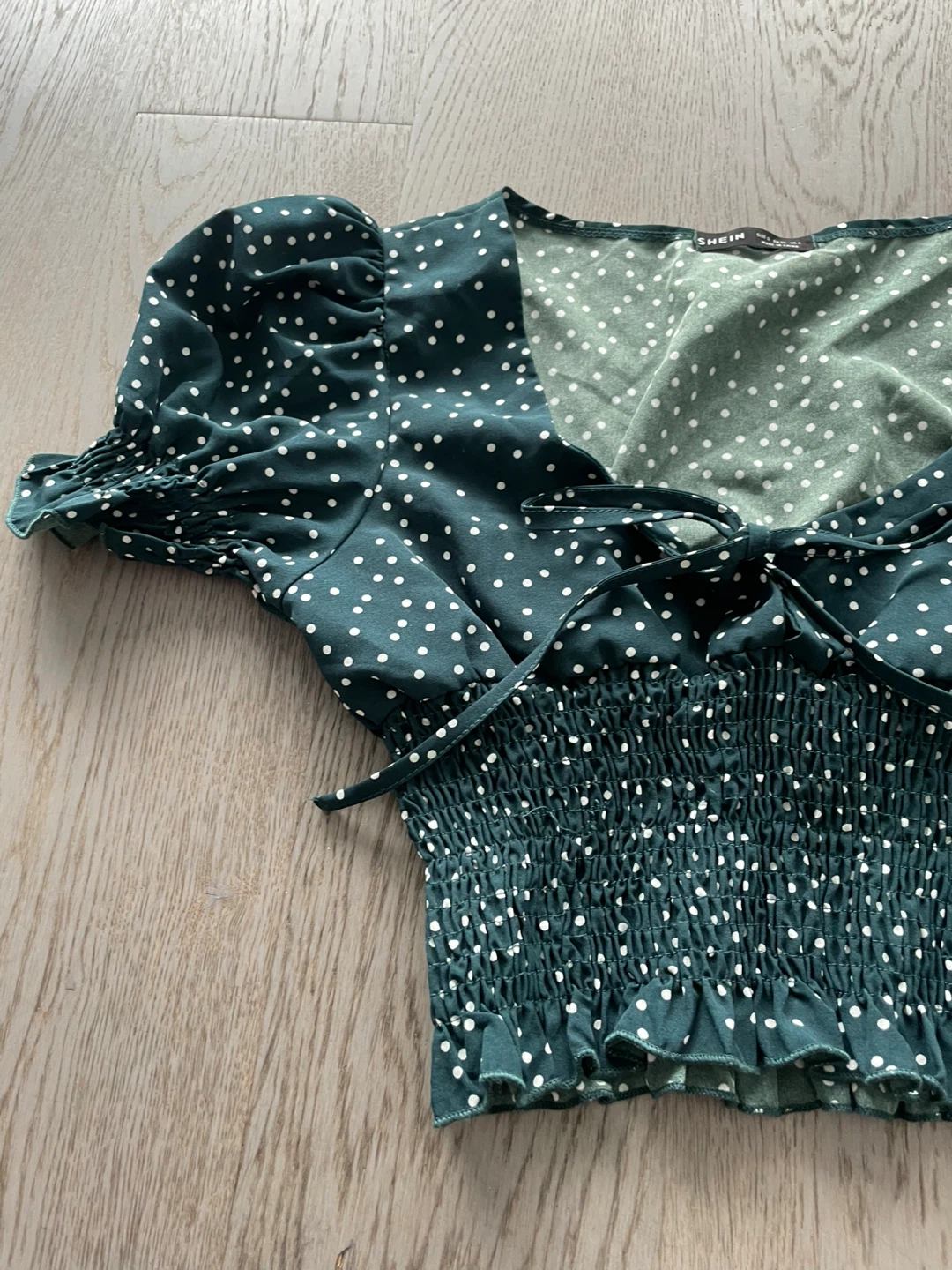 Green Polka Dot Smocked Crop Top, size small - photo 2