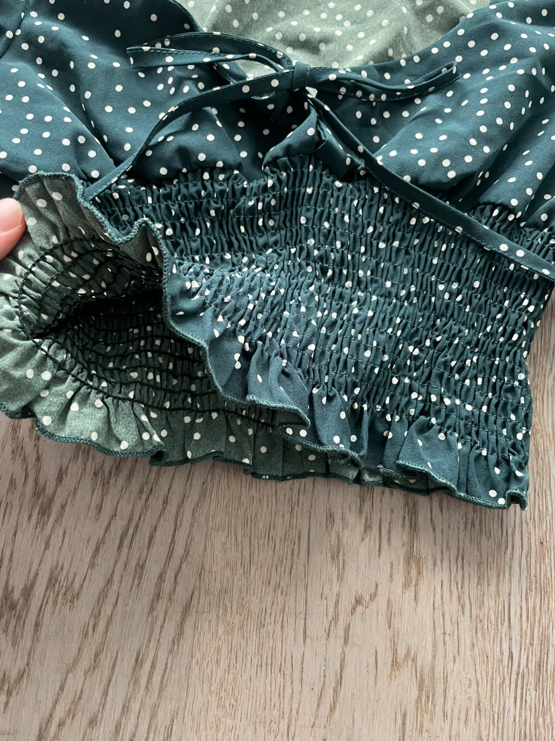 Green Polka Dot Smocked Crop Top, size small - photo 3