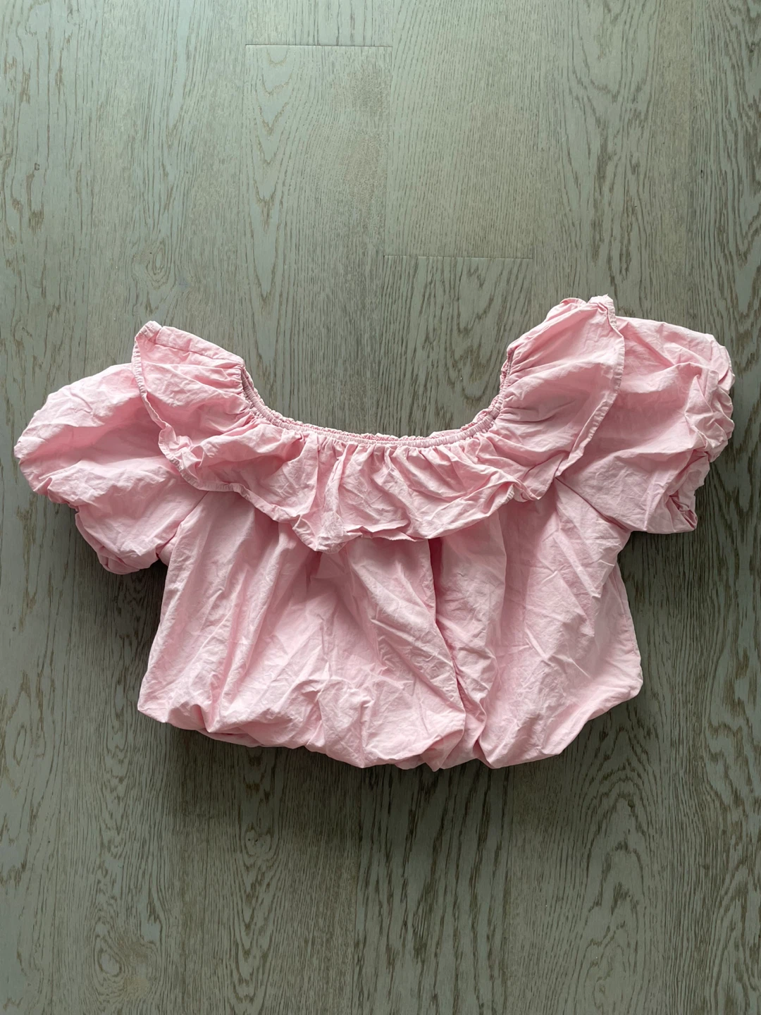 Pink Off-Shoulder Ruffle Crop Top, size M