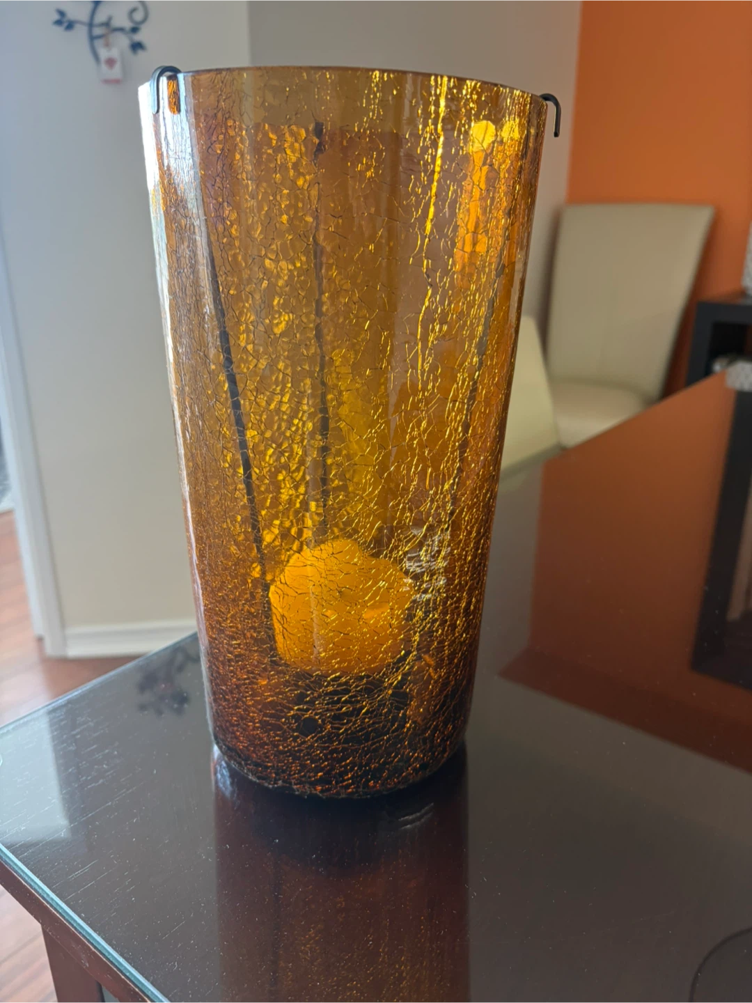 Amber Crackle Glass Vase