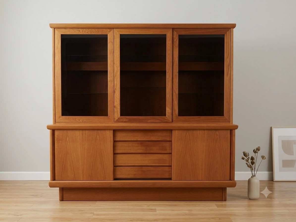 Vintage Teak Display Cabinet with Drawers