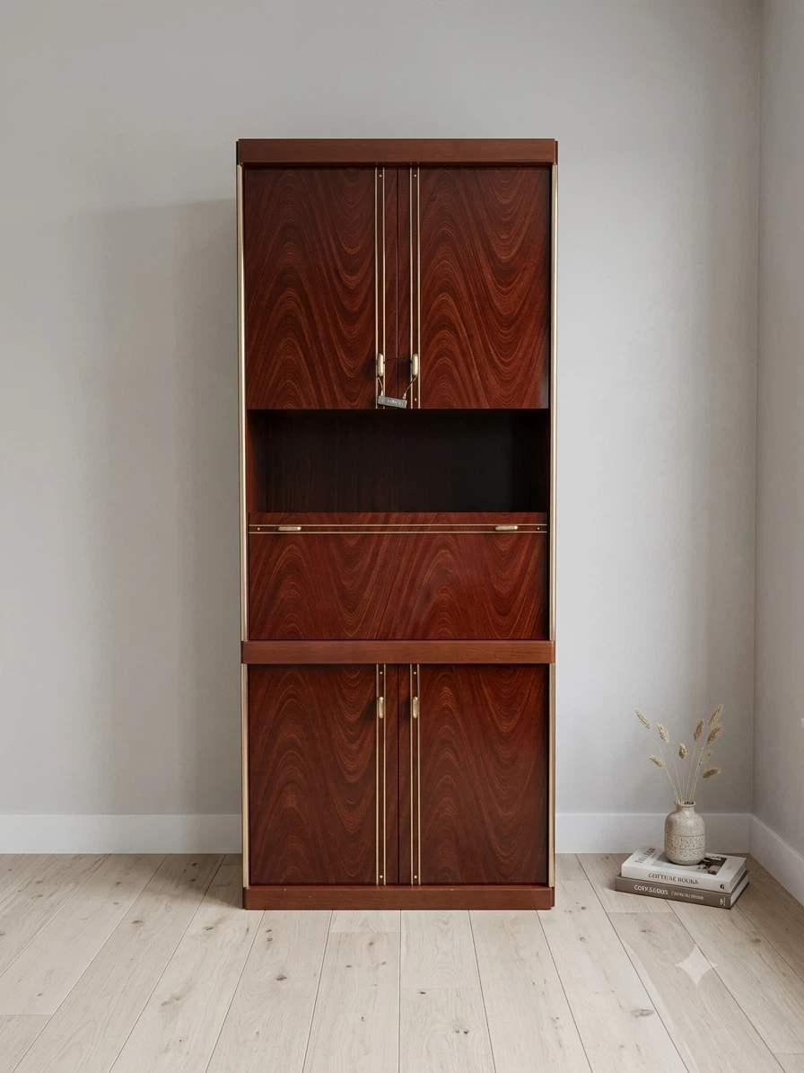 Vintage Wood Cabinet with Brass Accents