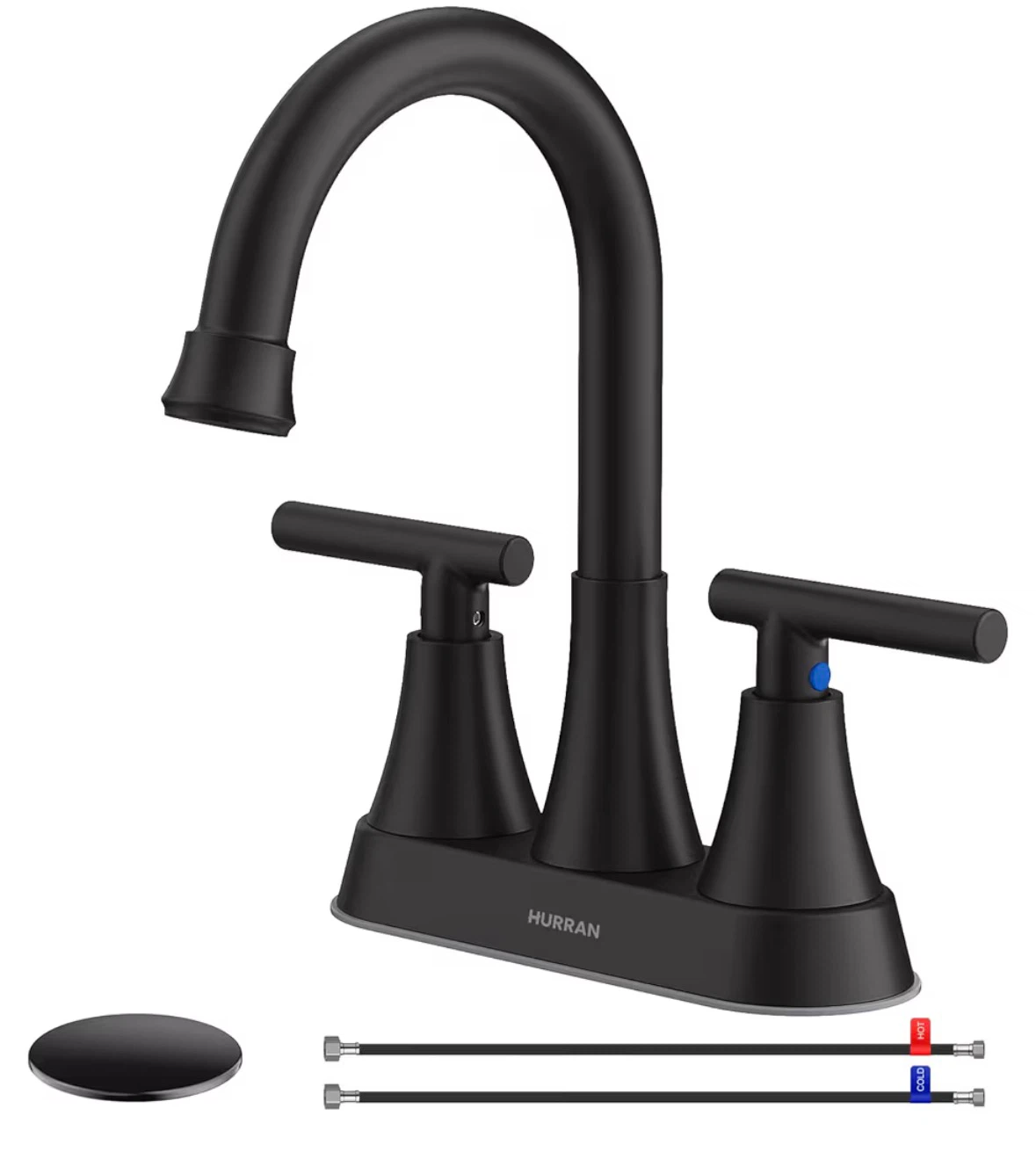 Hurran Black Widespread Bathroom Faucet with Drain Assembly - photo 2
