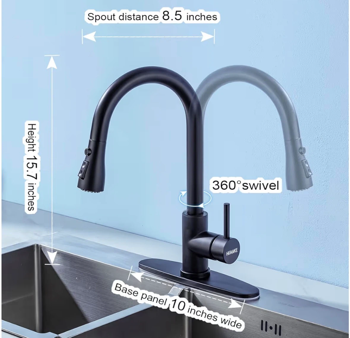 HUA KE Black Pull-Down Kitchen Faucet - photo 2