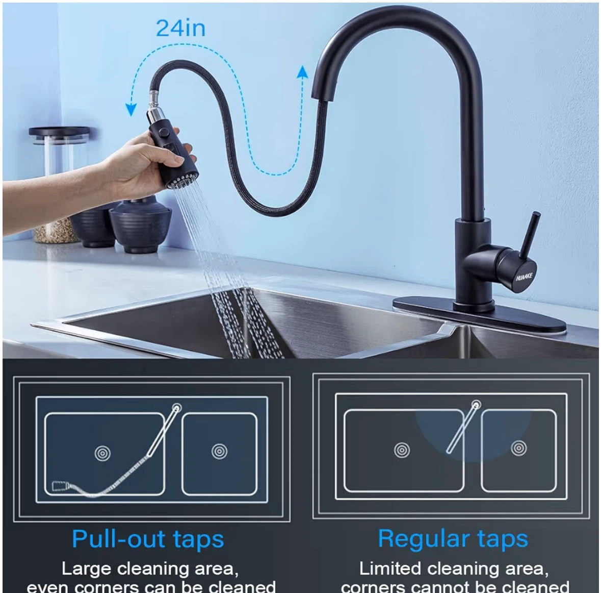 HUA KE Black Pull-Down Kitchen Faucet - photo 3