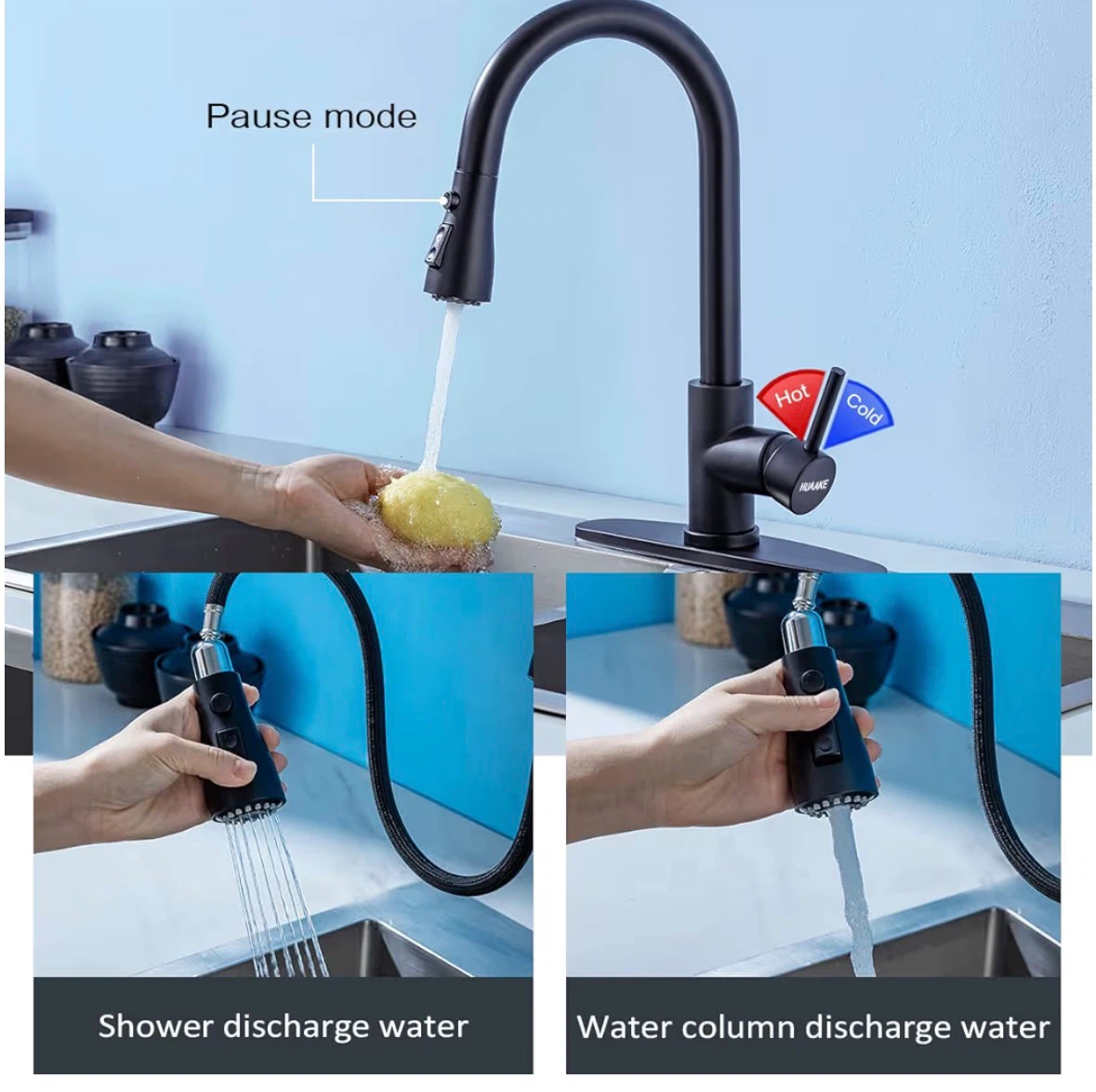 HUA KE Black Pull-Down Kitchen Faucet - photo 4