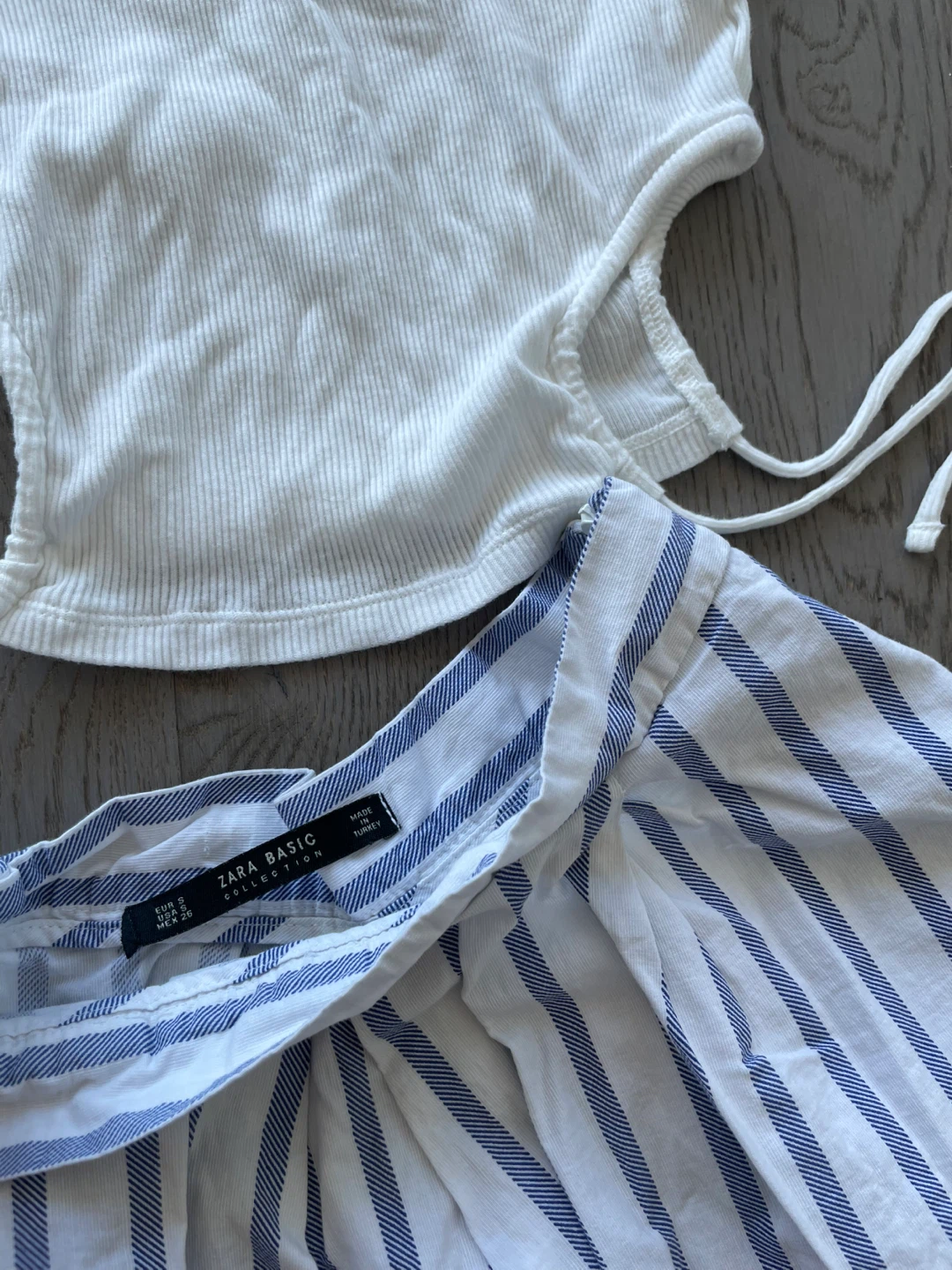Divided H&M White Ribbed Cut-out Top & Striped Skirt Set - photo 3