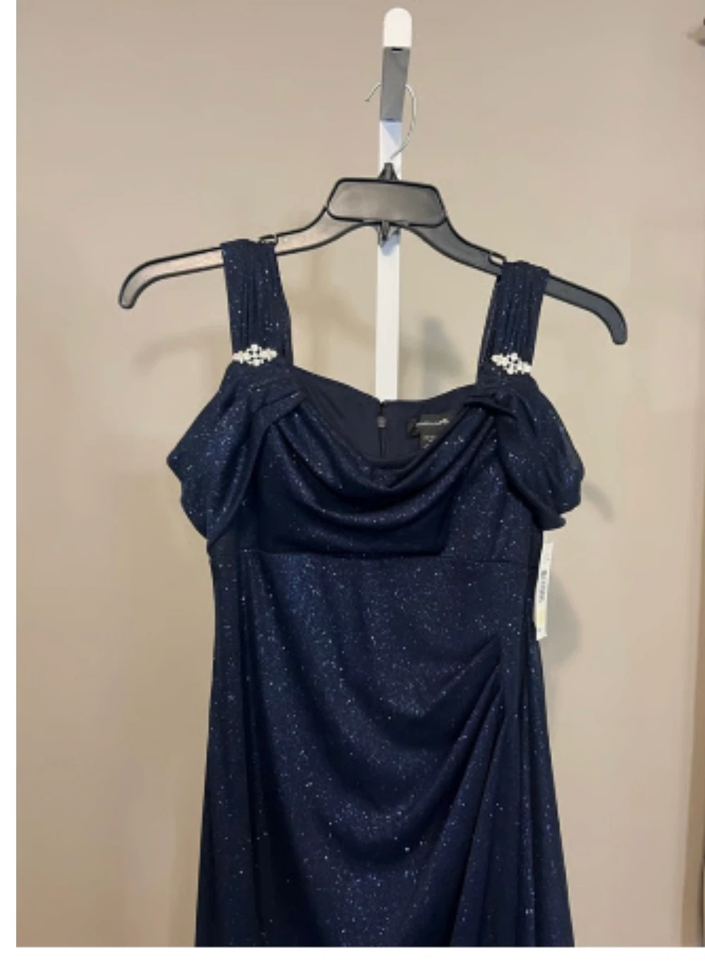 Navy Sparkle Embellished Cold Shoulder Gown