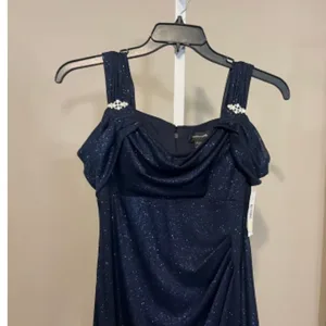 Navy Sparkle Embellished Cold Shoulder Gown