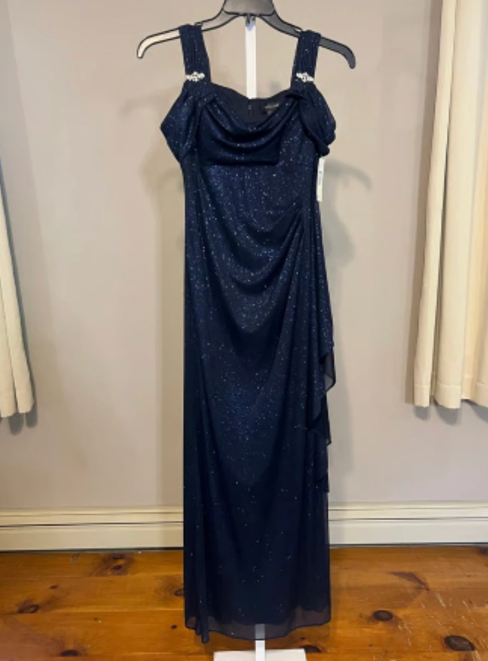 Navy Sparkle Embellished Cold Shoulder Gown - photo 2