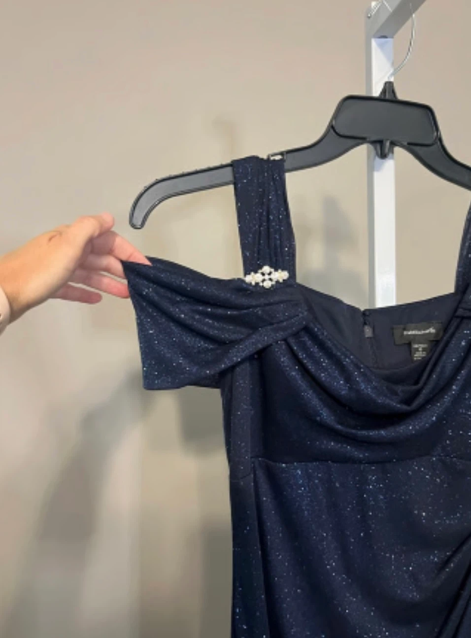 Navy Sparkle Embellished Cold Shoulder Gown - photo 3