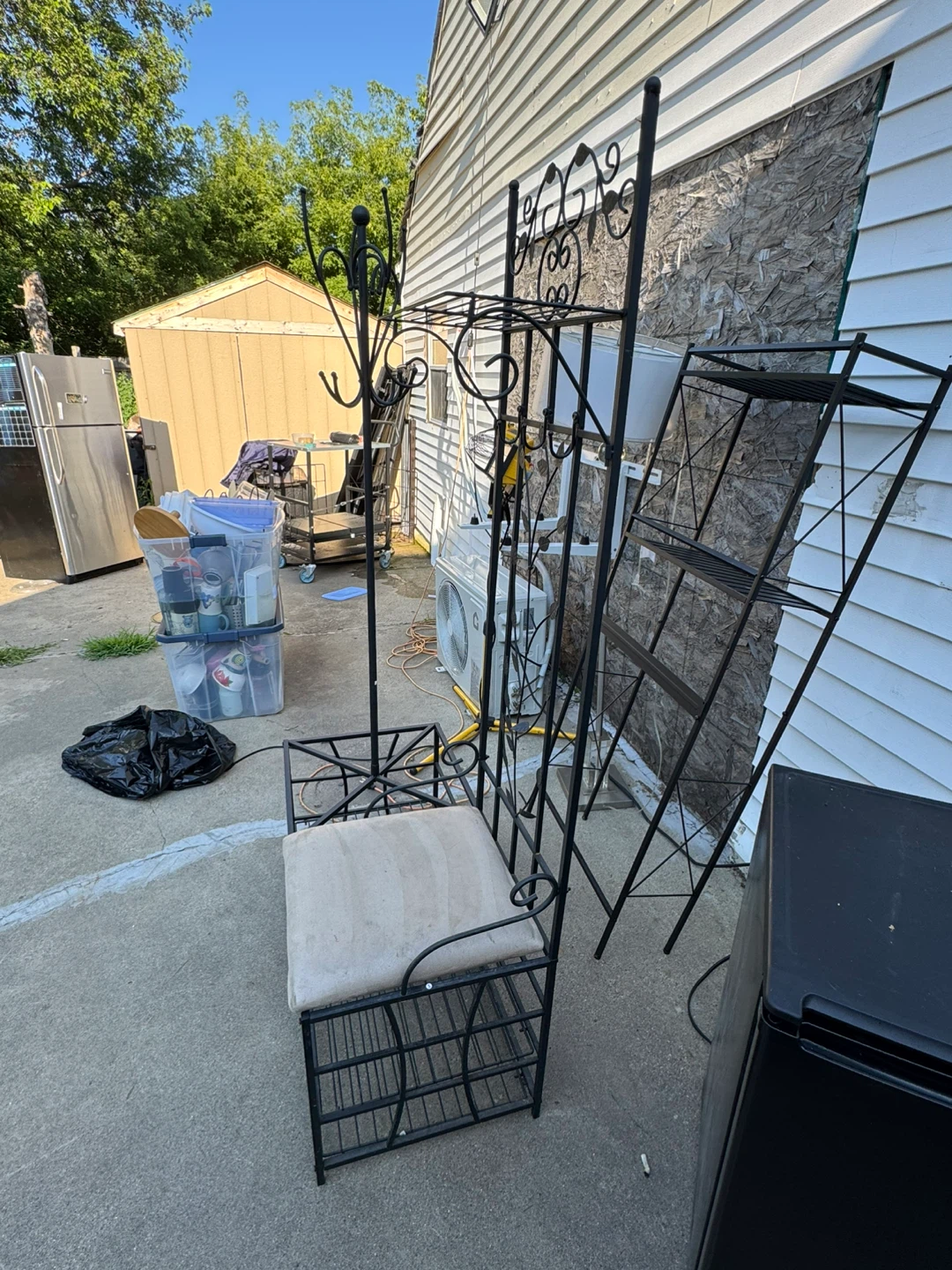 Black Wrought Iron Hall Tree with Bench - photo 2