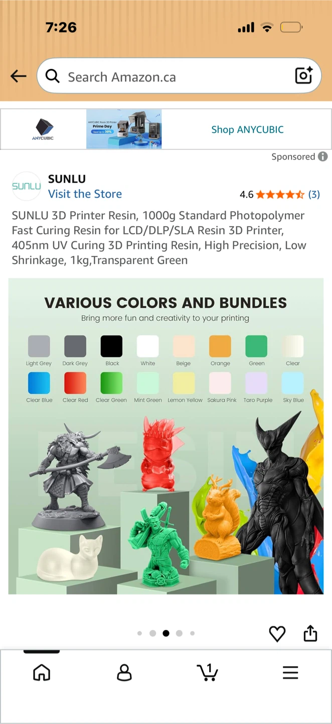 SUNLU 3D Printer Resin, Solid Grey, 1000g - photo 2