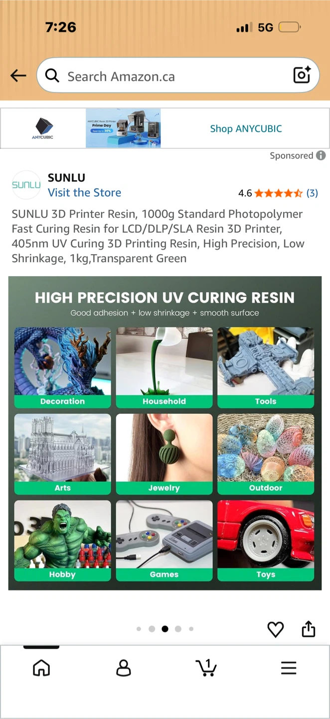 SUNLU 3D Printer Resin, Solid Grey, 1000g - photo 4