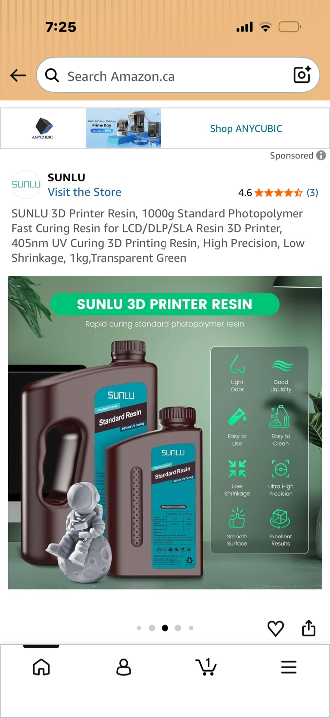 SUNLU 3D Printer Resin, Solid Grey, 1000g - photo 5