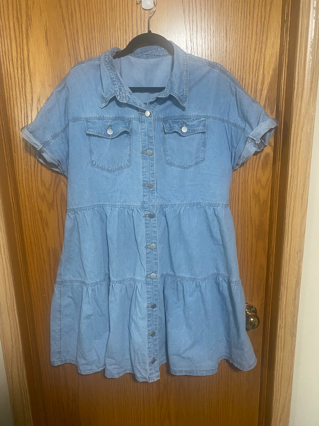 Women’s Light Blue Denim tiered Shirt Dress