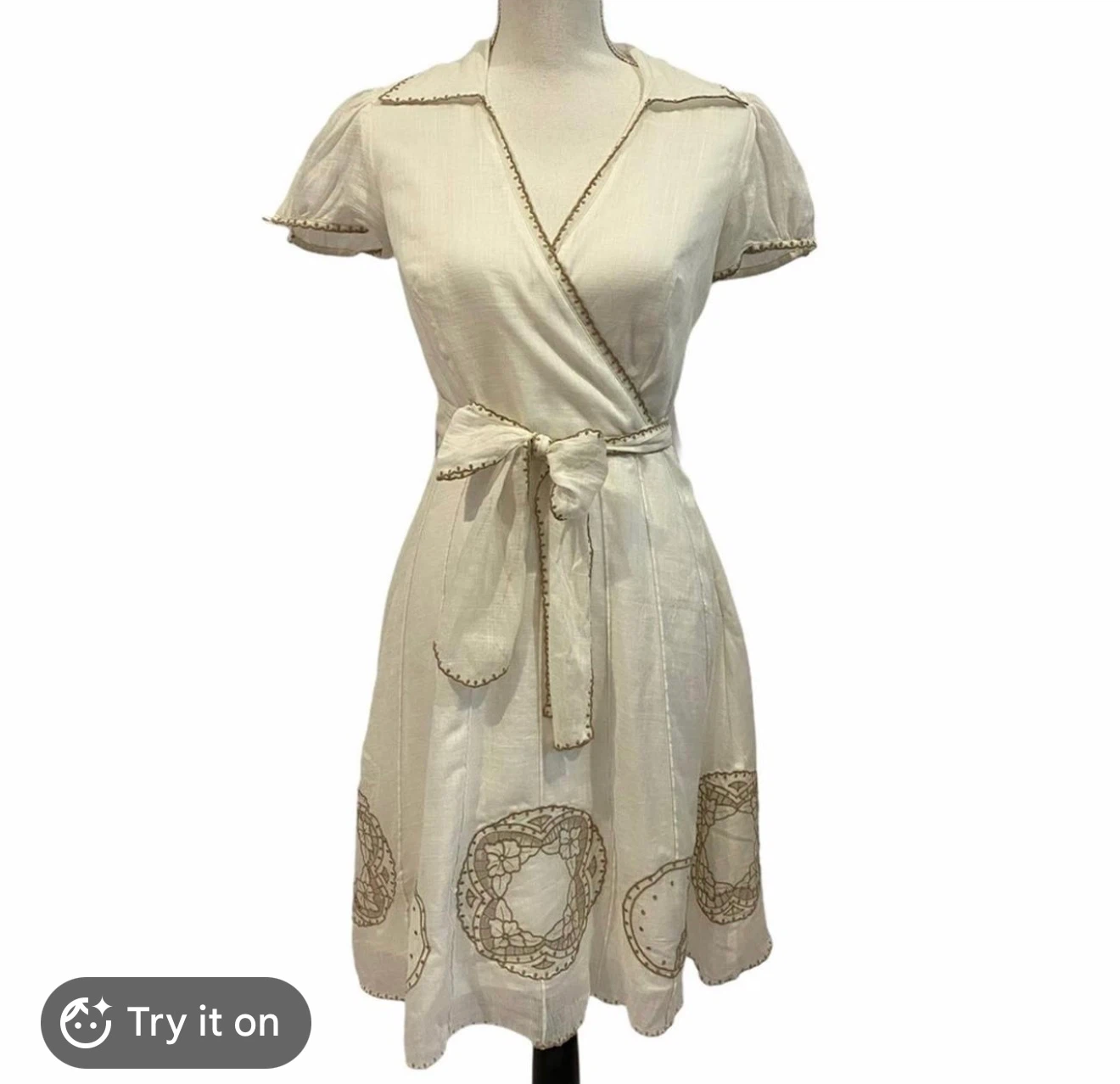 White Wrap Dress with Embroidered Details - photo 2