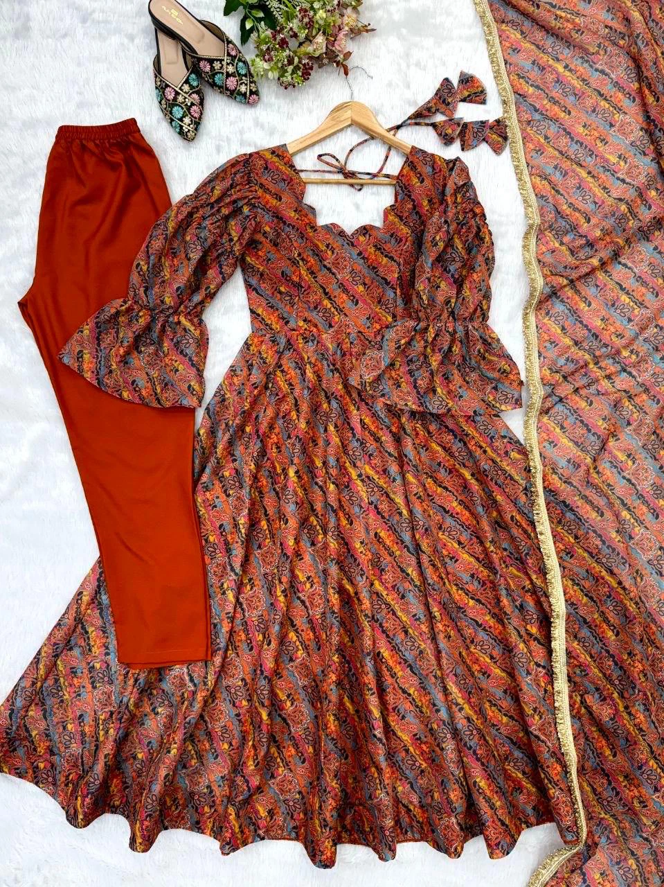 Women's Printed Anarkali Suit Set with Dupatta