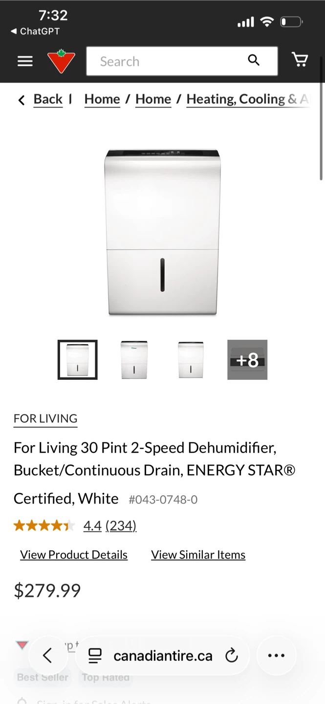 For Living 30 Pint Dehumidifier - White
