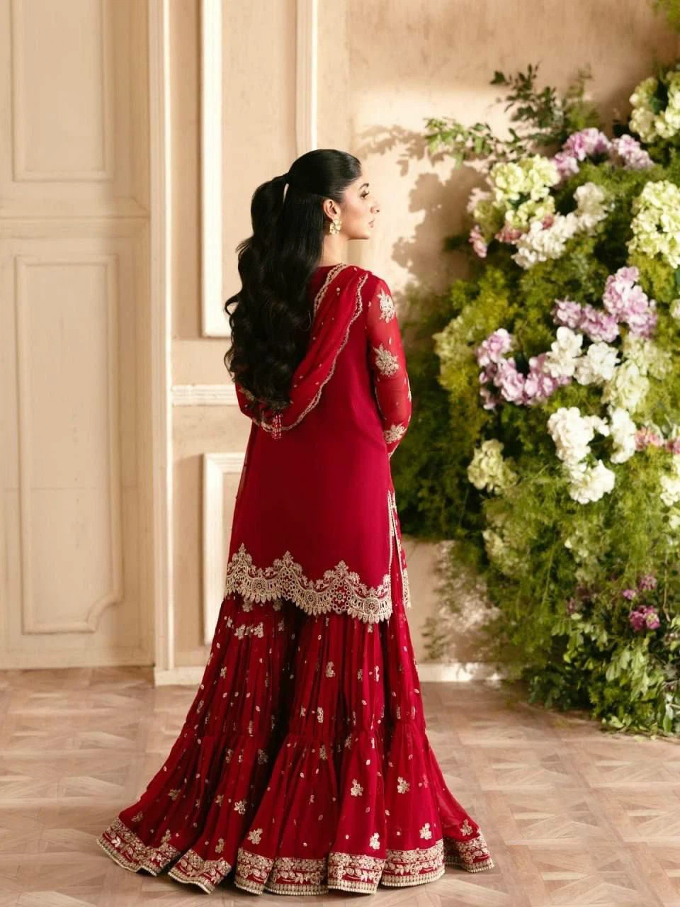 Red Embroidered Gharara Suit - photo 2