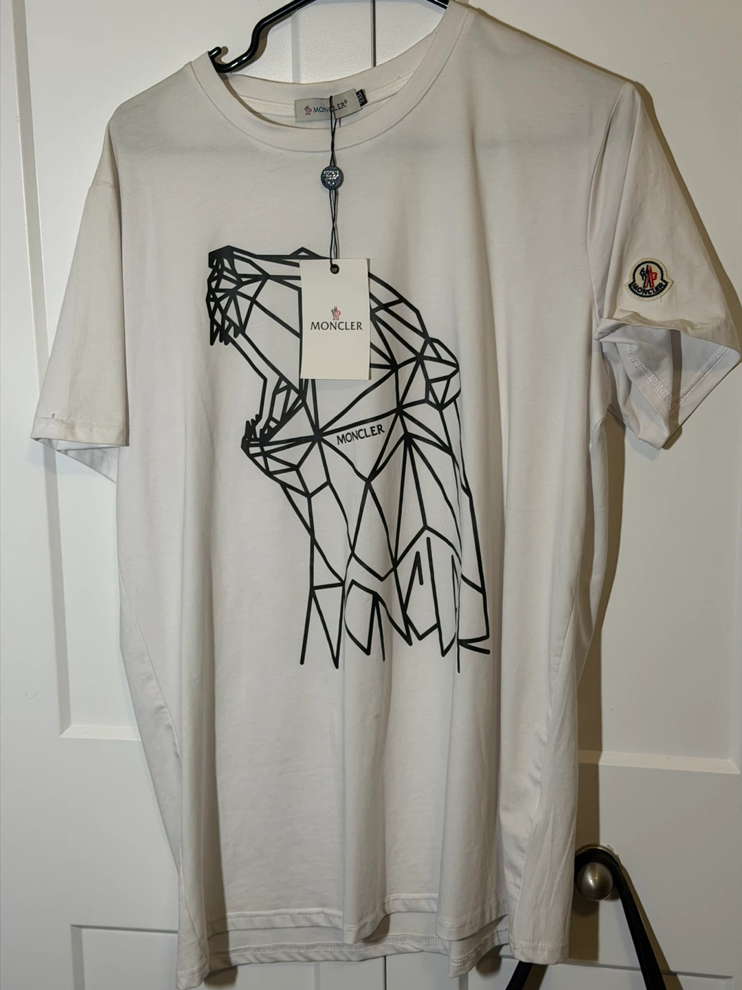 Moncler White T-Shirt with Geometric Bear Graphic
