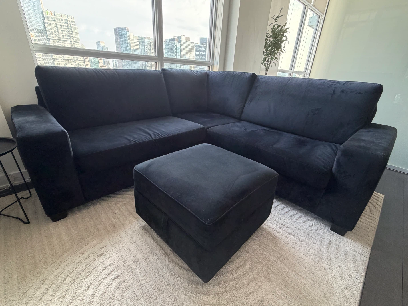 Black Velvet Sectional Sofa with Ottoman - photo 2